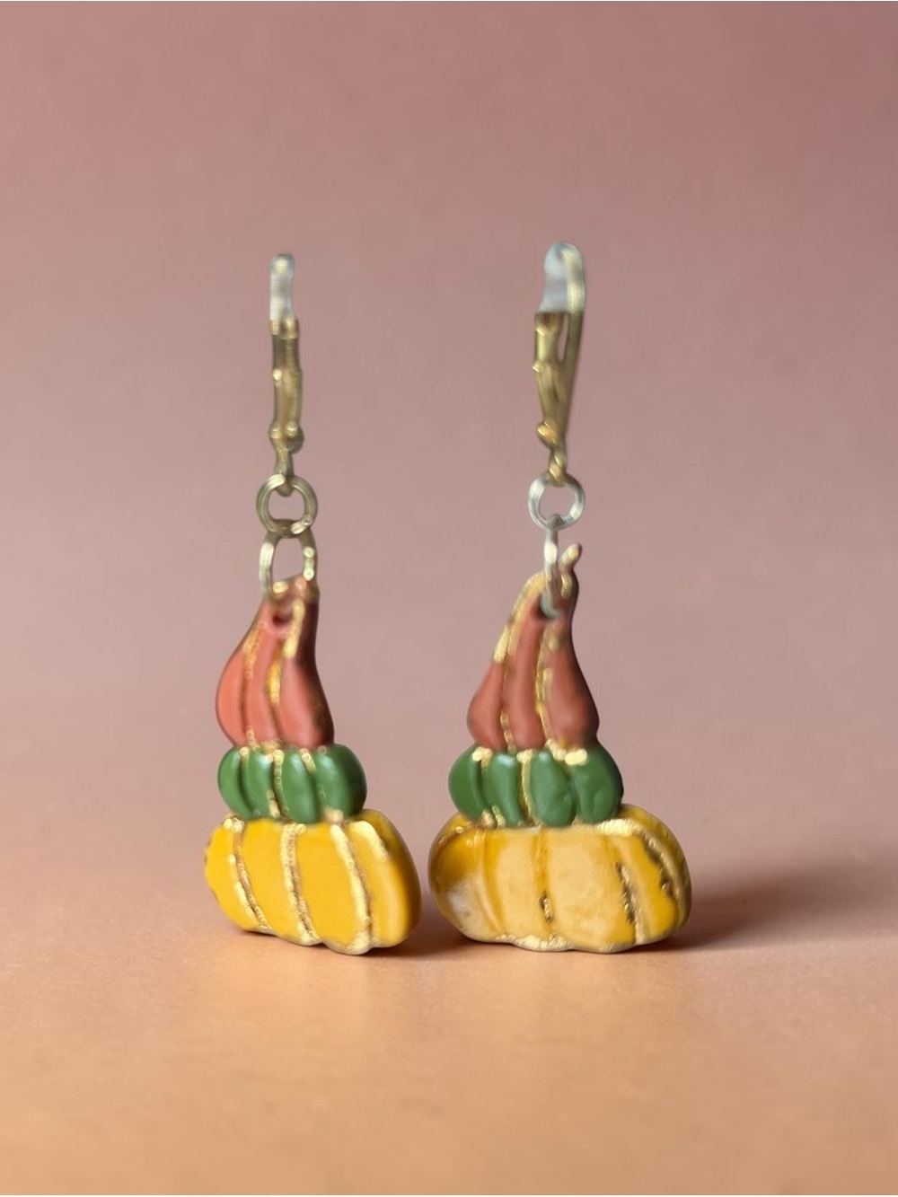 Handmade Stacked Pumpkin Polymer Clay Earrings Hypoallergenic
